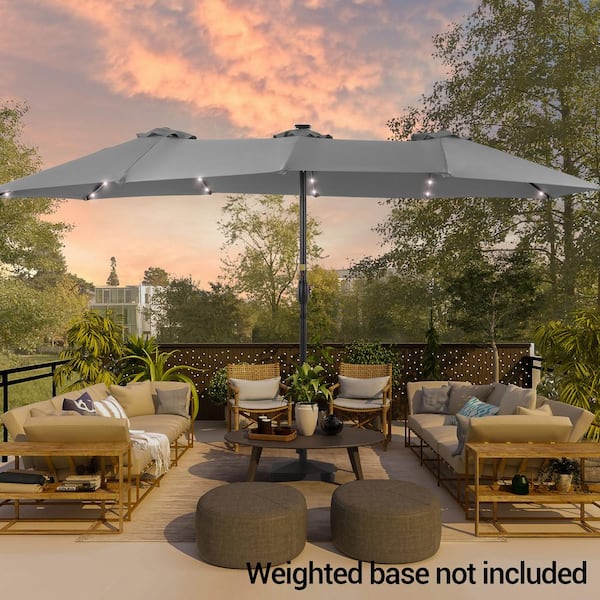 15 ft. x 9 ft. LED Outdoor Double-Sided Umbrella Market Patio Umbrella in Gray