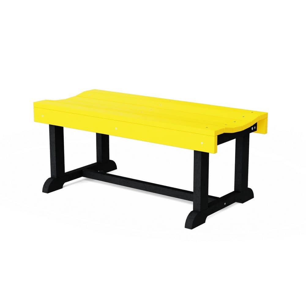 Heritage 42 in. Lemon Yellow and Black HDPE Plastic Outdoor Patio Backless Bench