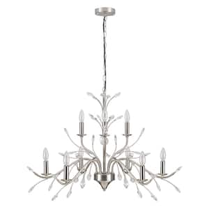 22in. 9-Light French Nickle 2-Tier Vintage Candlestick Chandelier with Clear Crystal Accents