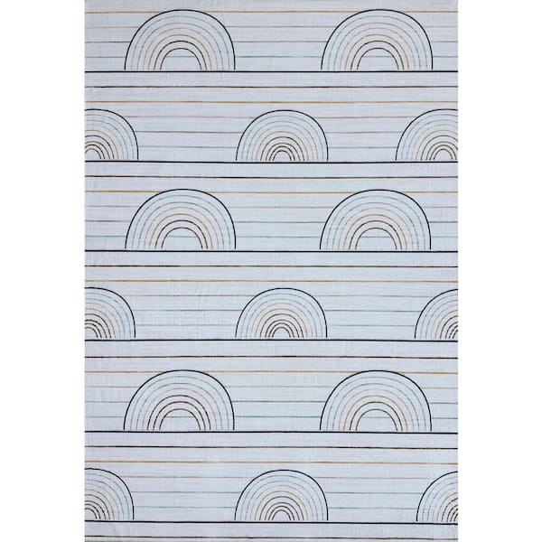 8 ft. x 11 ft. Ivory Blue and Yellow Juvenile Rainbows Youthful Area Rug