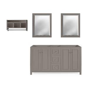 Williamsburg 3pc 21.25in W x 60in D x 34in H Bath Vanity Cabinet without Top in Gray with Mirror & Wall Shelf