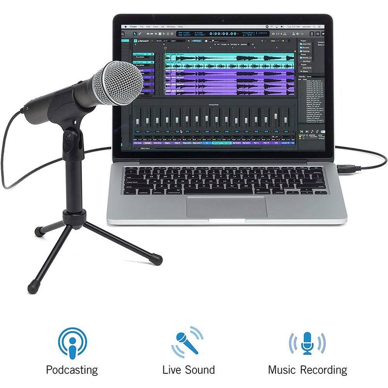 Dynamic Microphone Recording and Podcasting with Mic Clip, Desktop Stand, Windscreen and Cables.