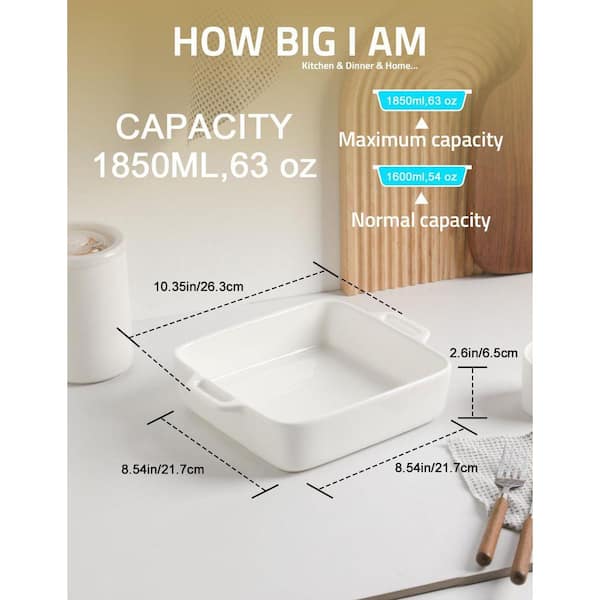 LAIFUCAM 8 x 8 in. Square Ceramic Baking Pan with Double Handles