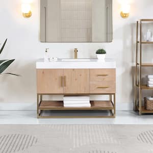 Bianco 48 in. W x 22 in. D x 34 in . H Single Sink Bath Vanity in Light Brown with White Composite Stone Top