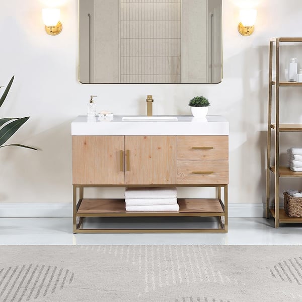 Altair Bianco 48 in. W x 22 in. D x 34 in . H Single Sink Bath Vanity in Light Brown with White Composite Stone Top