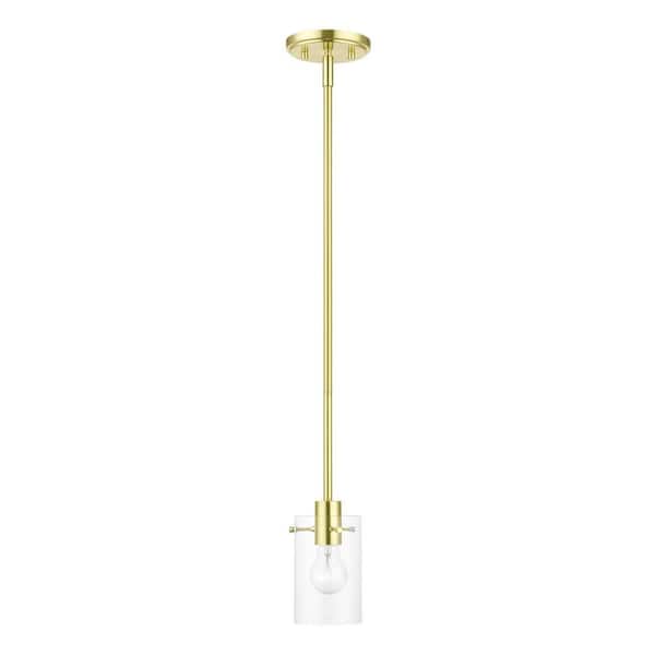 AVIANCE LIGHTING Alexander 1-Light Satin Brass Single Mini Pendant with Clear Glass
