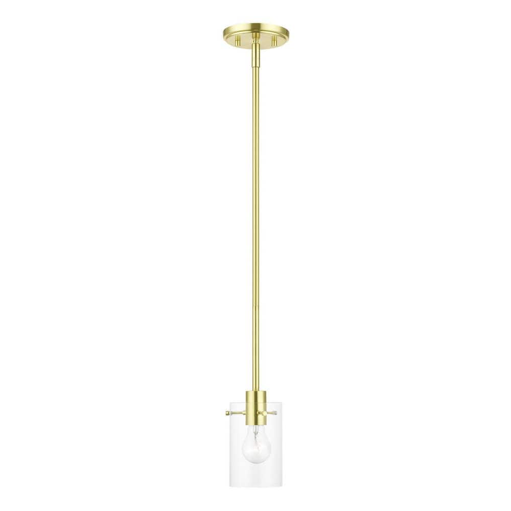 Munich Satin Brass 1-Light Pendant with Clear Glass Shade