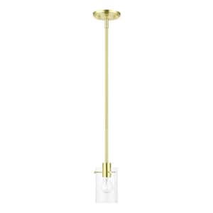 Munich 1-Light Satin Brass Single Mini Pendant with Clear Glass