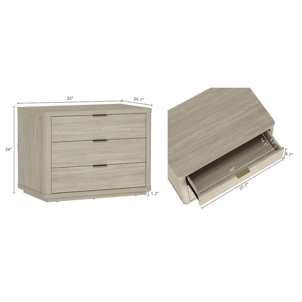 Manhattan Comfort Evelyn Modern Natural 3-Full Extension Drawer 32