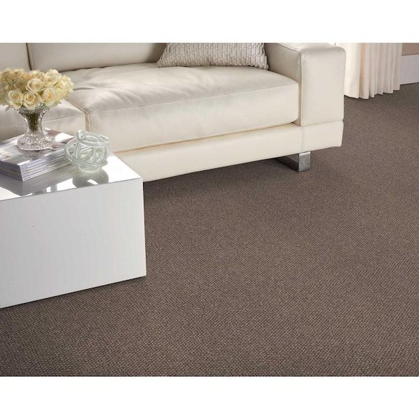 Four Square Driftwood Brown 13.2 ft. 56 oz. Wool Berber Installed Carpet