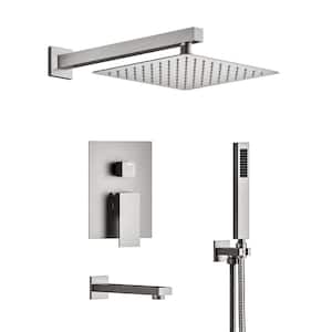 3-Spray 10 in. Wall Mount Dual Shower Head and Handheld Shower 2.5 GPM Tub Shower Set in Brushed Nickel (Valve Included)