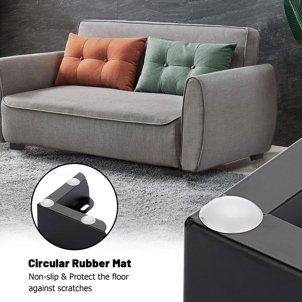 Gray sofa with black metal furniture legs installed.