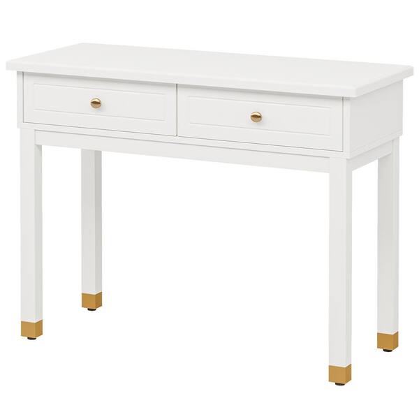 BYBLIGHT Moronia 43.3 in. Rectangular White Engineered Wood 2-Drawer Computer Desk Writing Desk for Home Office