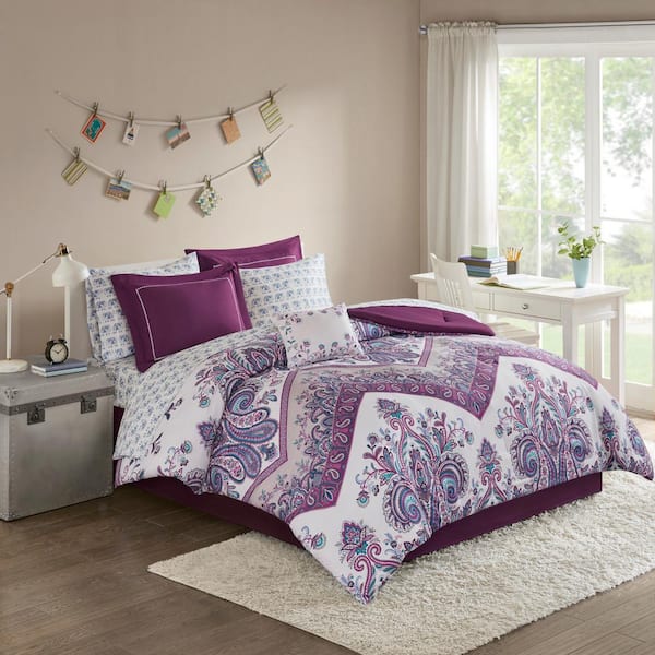 Intelligent Design Layne 7-Piece Purple Twin Comforter Set with Bed Sheets