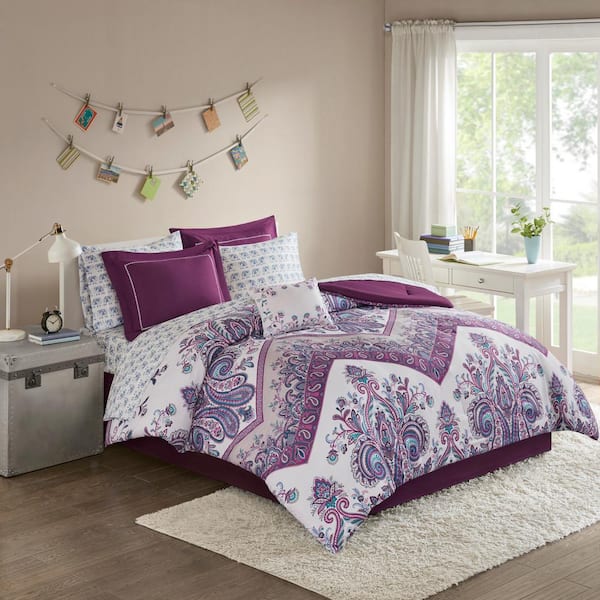 Intelligent Design Layne 7-Piece Purple Twin XL Comforter Set with Bed Sheets