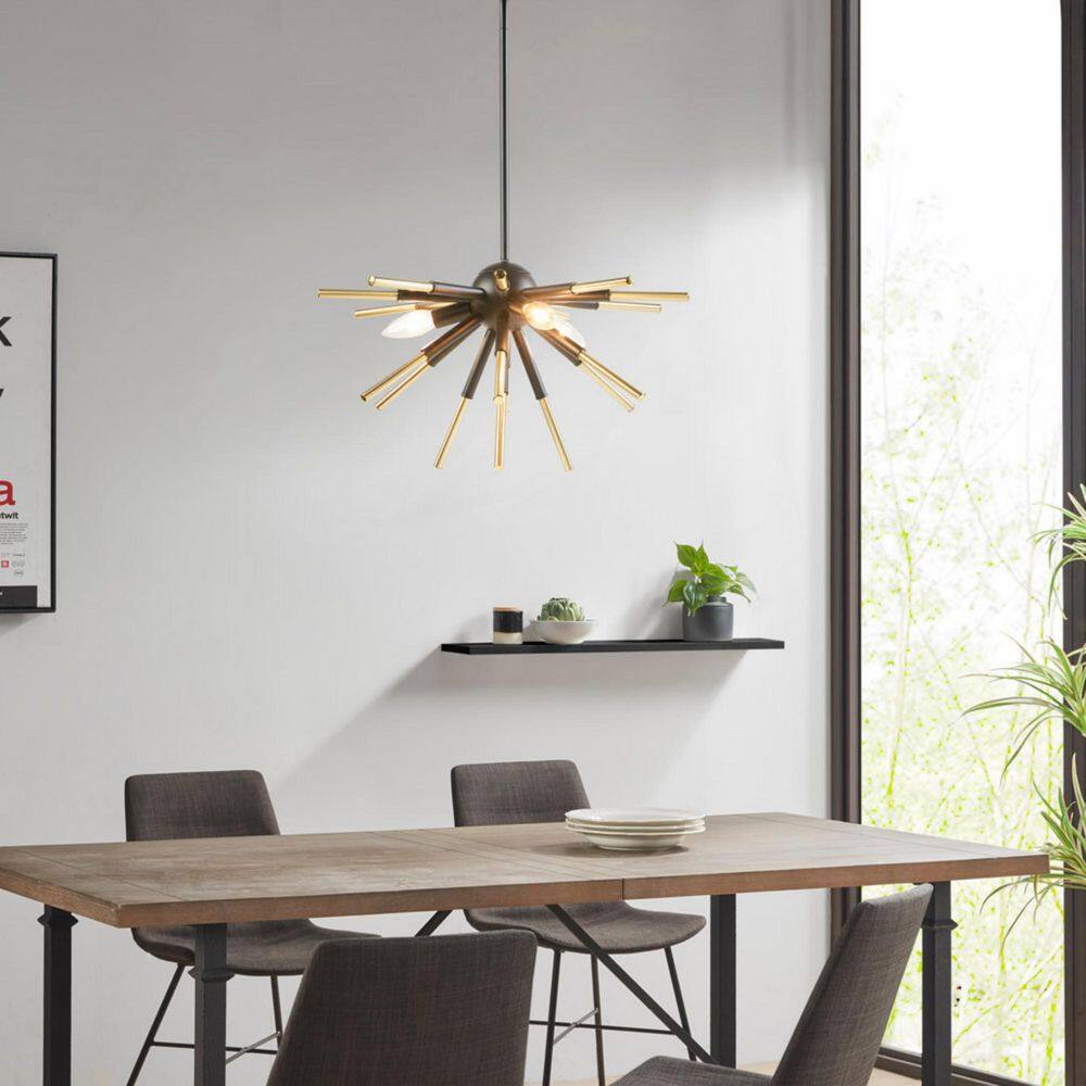 Modern 3-Light Matte Black and Gold Geometric Spiked Chandelier for Dining Room with Type B Bulbs (No Bulbs Included) price history on PriceWatchPro