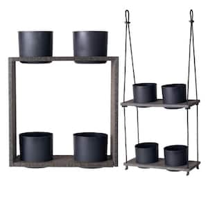 Urban Garden 2 12 in. Coffee Brown Composite Garden Case 2-Garden Shelves with pots, Wall Planter