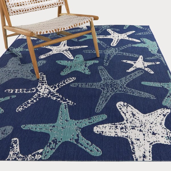 Blue 8 ft. x 10 ft. Starfish Indoor/Outdoor Area Rug