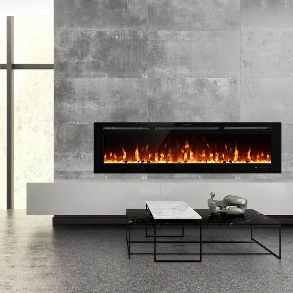 84 in. Recessed and Wall Mounted Electric Fireplace Insert with Remot contr