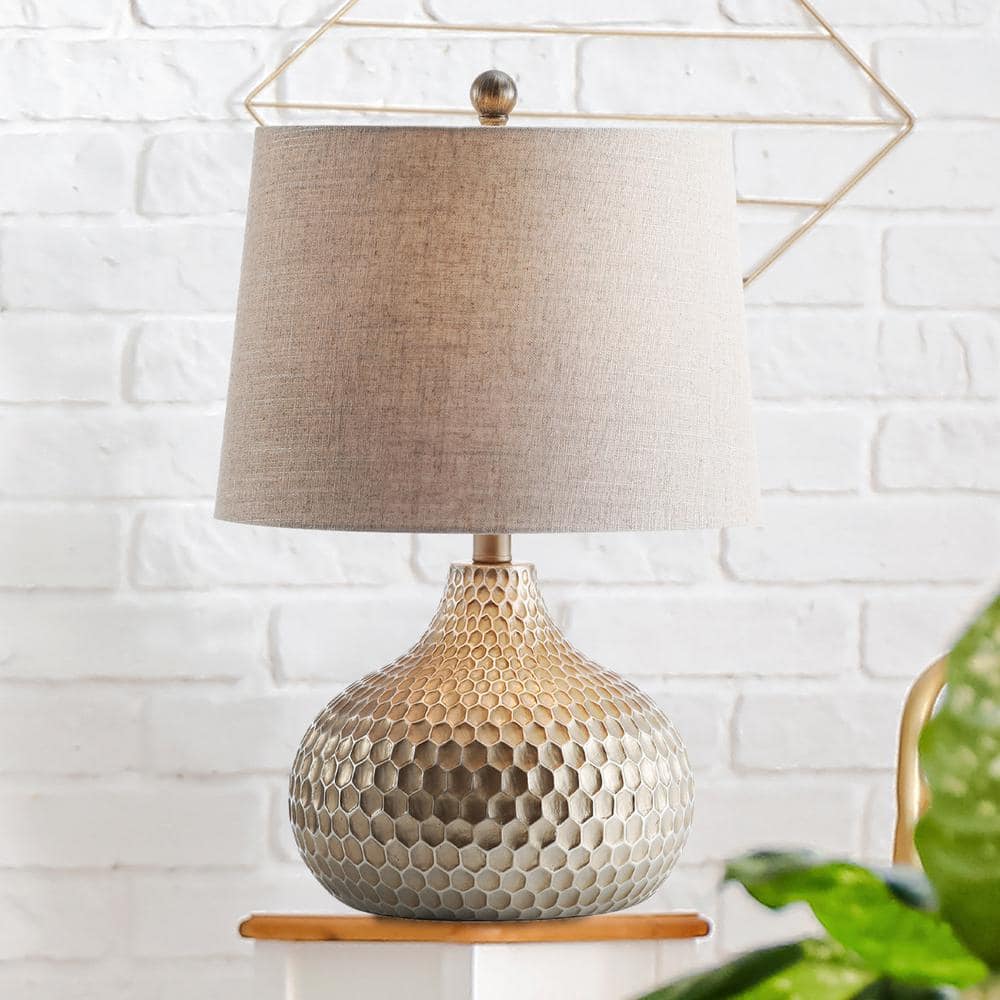 Bates 22" Antique Brown Resin Honeycomb Table Lamp with Cotton Shade