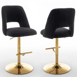 Jovana 41 in. Boucle Fabric Black Low Back Gold Metal Frame Adjustable Bar Stool with Swivels (Set of 2)