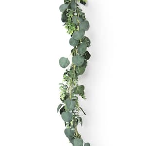 6 ft. Frosted Green Artificial Mixed Eucalyptus Leaf Vine Hanging Plant Greenery Foliage Garland