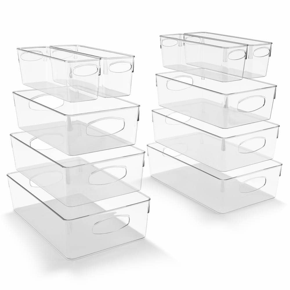 Clear Plastic Storage Bins with Handles for Shelves-10-Pack Organizers and 