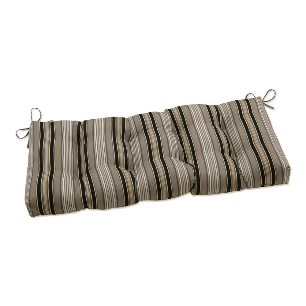 Pillow Perfect Striped Rectangular Outdoor Bench Cushion in Black ...