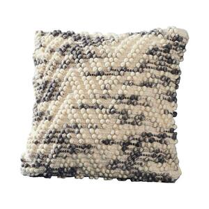 Cream and Gray Beaded Chevron Removable Decorative 18 in. x 18 in. Throw Pillow Cover