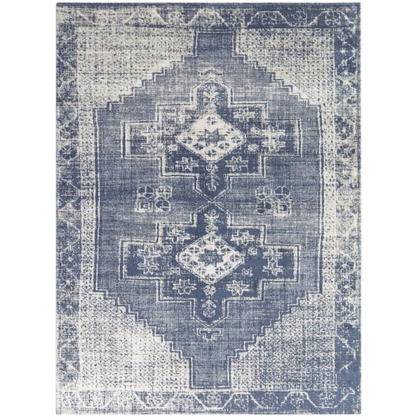 StyleWell Fermont Blue 2 ft. x 2 ft. 11 in. Medallion Scatter Area Rug