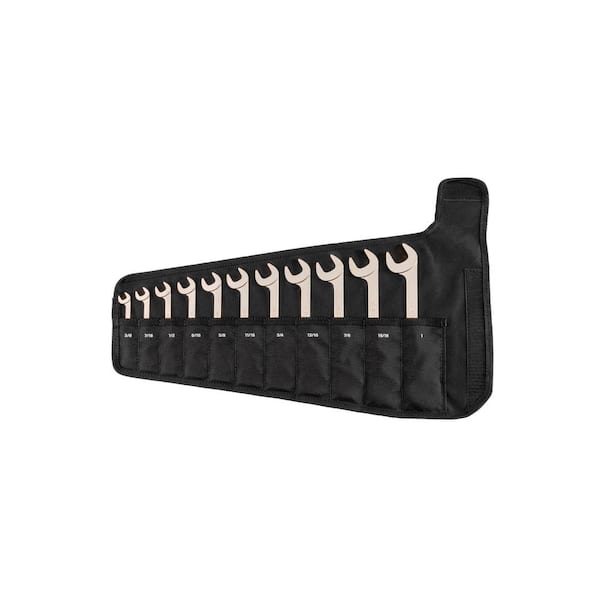 TEKTON 3/8-1 in. SAE Angle Head Open End Wrench Set with Pouch (11-Piece)
