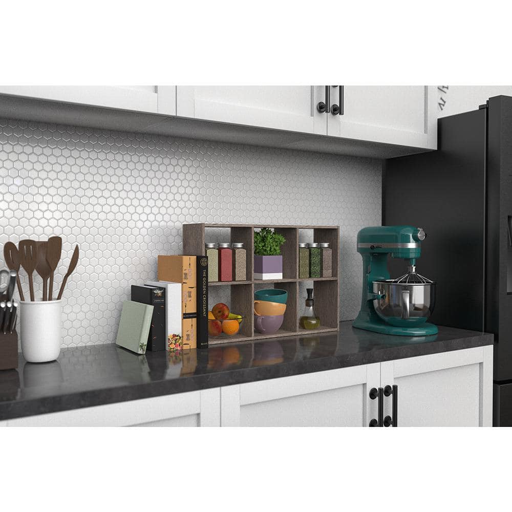 Weathered Gray Wood 6-Cube Floating Wall Organizer