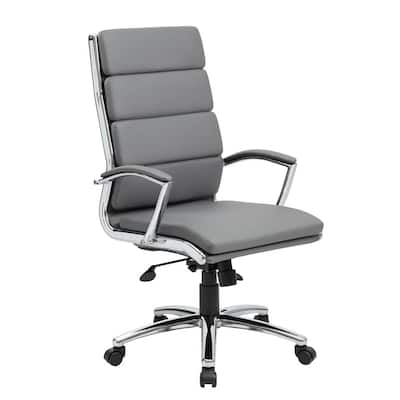 27 in. Width Big and Tall Gray Faux Leather Executive Chair with Swivel Seat