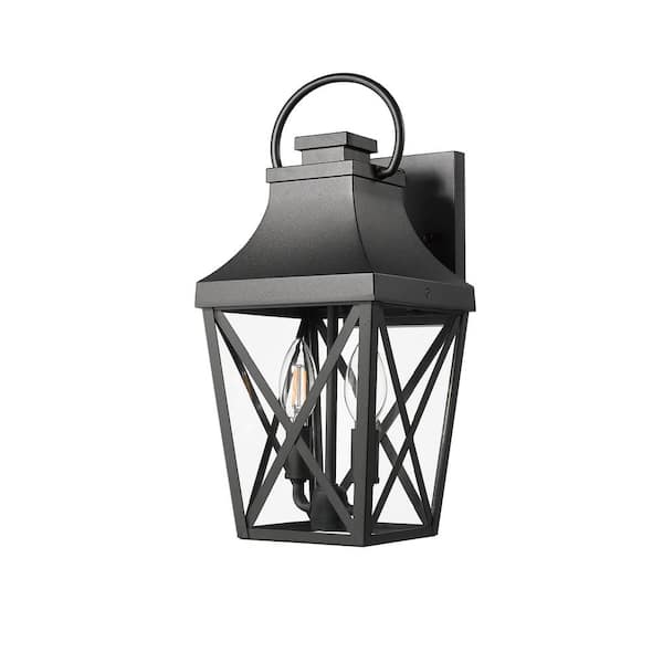 16 in. Black Outdoor Hardwired Wall Lantern Sconce with Clear Glass and No Bulbs Included