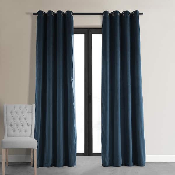 Exclusive Fabrics & Furnishings Midnight Blue Velvet Grommet Blackout Curtain - 50 in. W x 108 in. L (1 Panel)