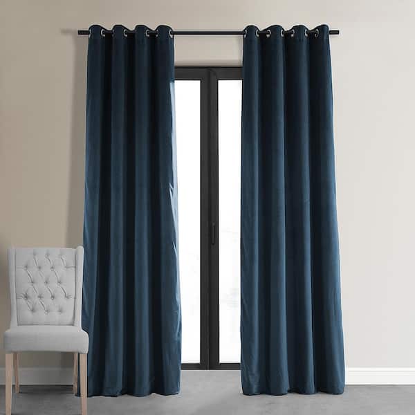 Exclusive Fabrics & Furnishings Midnight Blue Velvet Grommet Blackout Curtain - 50 in. W x 96 in. L (1 Panel)