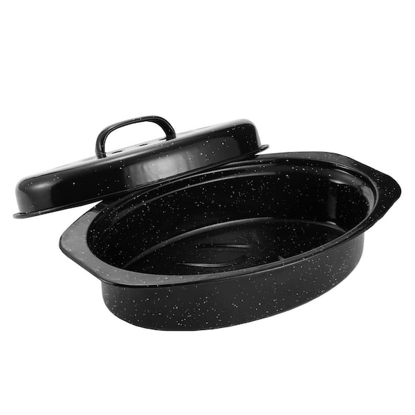 5 qt. Black Enamel Carbon Steel Oven Safe Roasting Pan Kitchen Cookware with Lid 1 Piece
