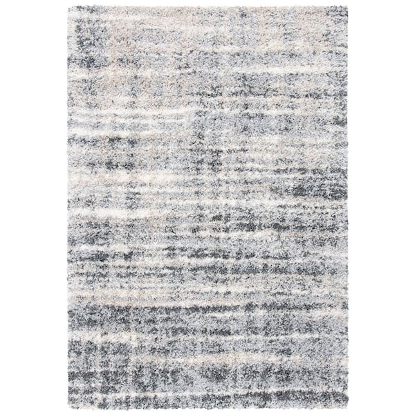 Fontana Shag 11 ft. x 15 ft. Gray/Ivory Striped Gradient Abstract Area Rug