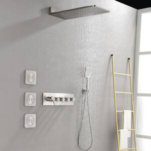10 in. 3-Jet Mixer Shower System Combo Set Wall Mount Waterfall Rainfall Shower Head and Handshower in Brushed Nickel