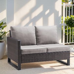 Valenta Brown Wicker Outdoor Loveseat with Gray Cushions