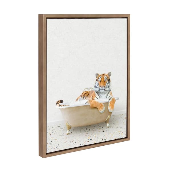 Kate and Laurel Sylvie Tiger in Terrazzo Bath Framed Canvas by Amy Peterson Art Studio (Set of 1) Animal Art Print 18.00 in. x 24.00 in.
