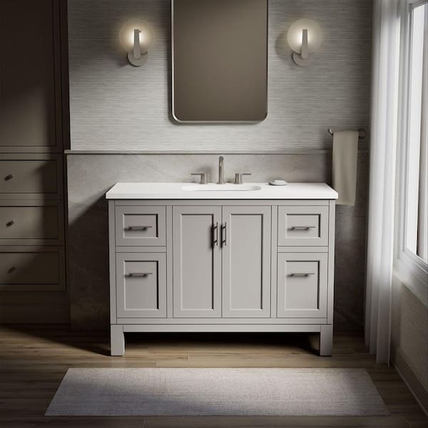 Quo 49in. Single Sink Freestanding Mohair Grey Bath Vanity with White Quartz Top Assembled