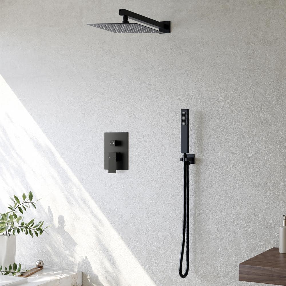 Matte Black 10-Inch Rainfall Shower System with Handheld Spray