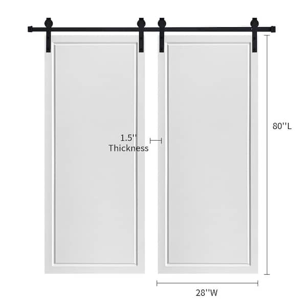 Double Modern Shaker 28 in. x 80 in. MDF White Barn Sliding Door With Hardware kit