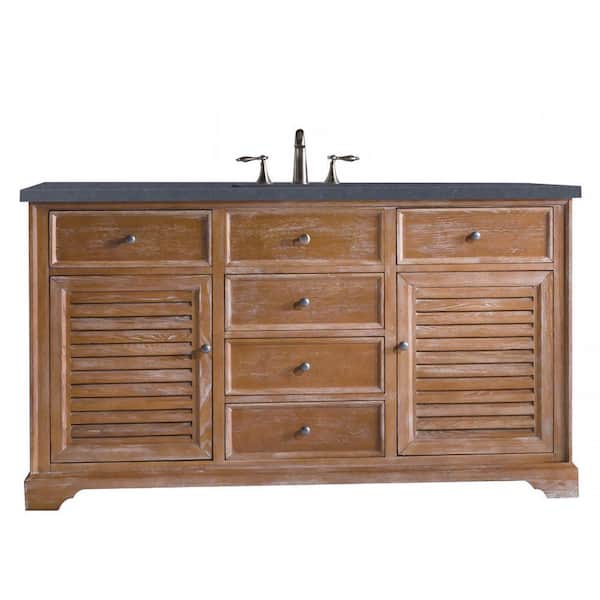 James Martin Vanities Savannah 60 in.W x 23.5 in.D x 34.3 in H Single Bath Vanity in Driftwood with Quartz Top in Charcoal Soapstone
