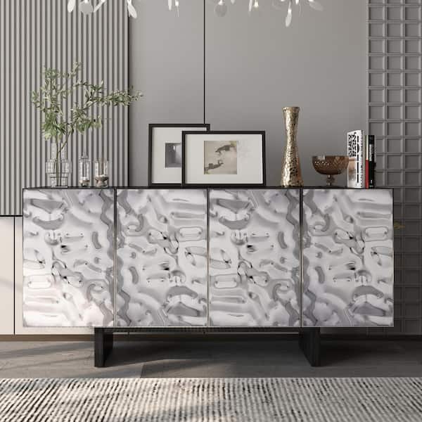 Black MDF 63 in. W Accent Cabinet Sideboards with 4-Doors