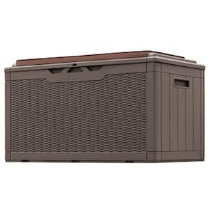 100 Gal. Brown Resin Fusion Style Outdoor Storage Bench Deck Box with Cushion