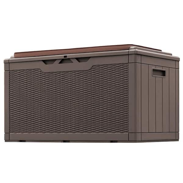 Tozey 100 Gal Brown Resin Fusion Style Outdoor Storage Bench Deck Box