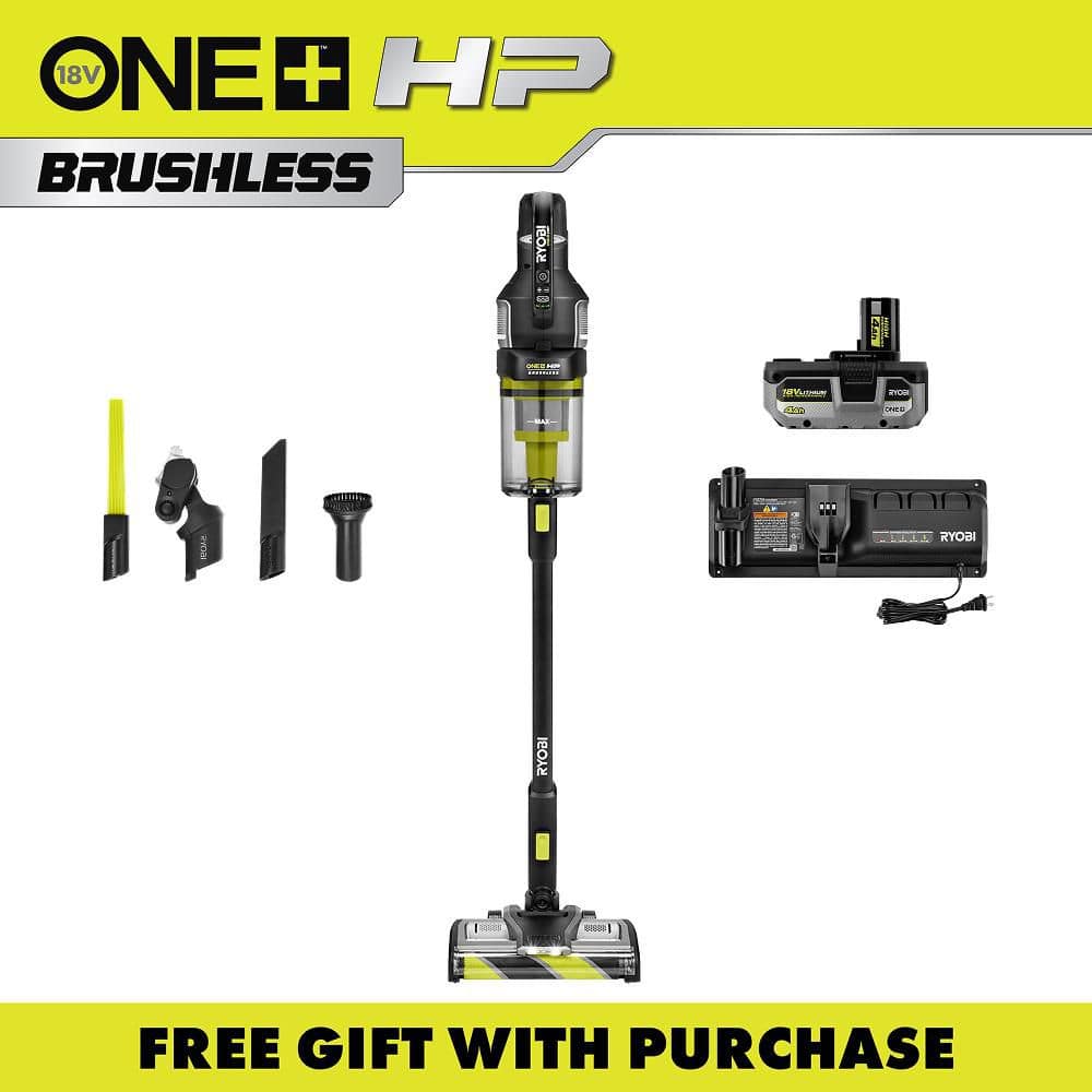 Vacuum RYOBI ONE+ HP 18V Cordless Advanced WHISPER Series Stick Vacuum Kit with 4.0 Ah Battery and Charger PBLSV719K
