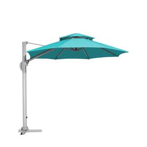 11 ft. Aluminum Cantilever Patio Umbrella With Cover and Crank in Peacook Blue